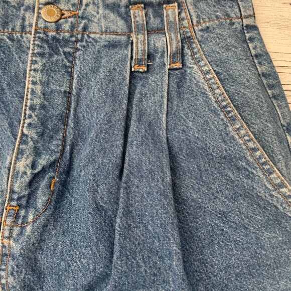 Vintage 80s 90s Hollywood Stonewash Denim Pleated Jean Pencil Skirt - Picture 3 of 12